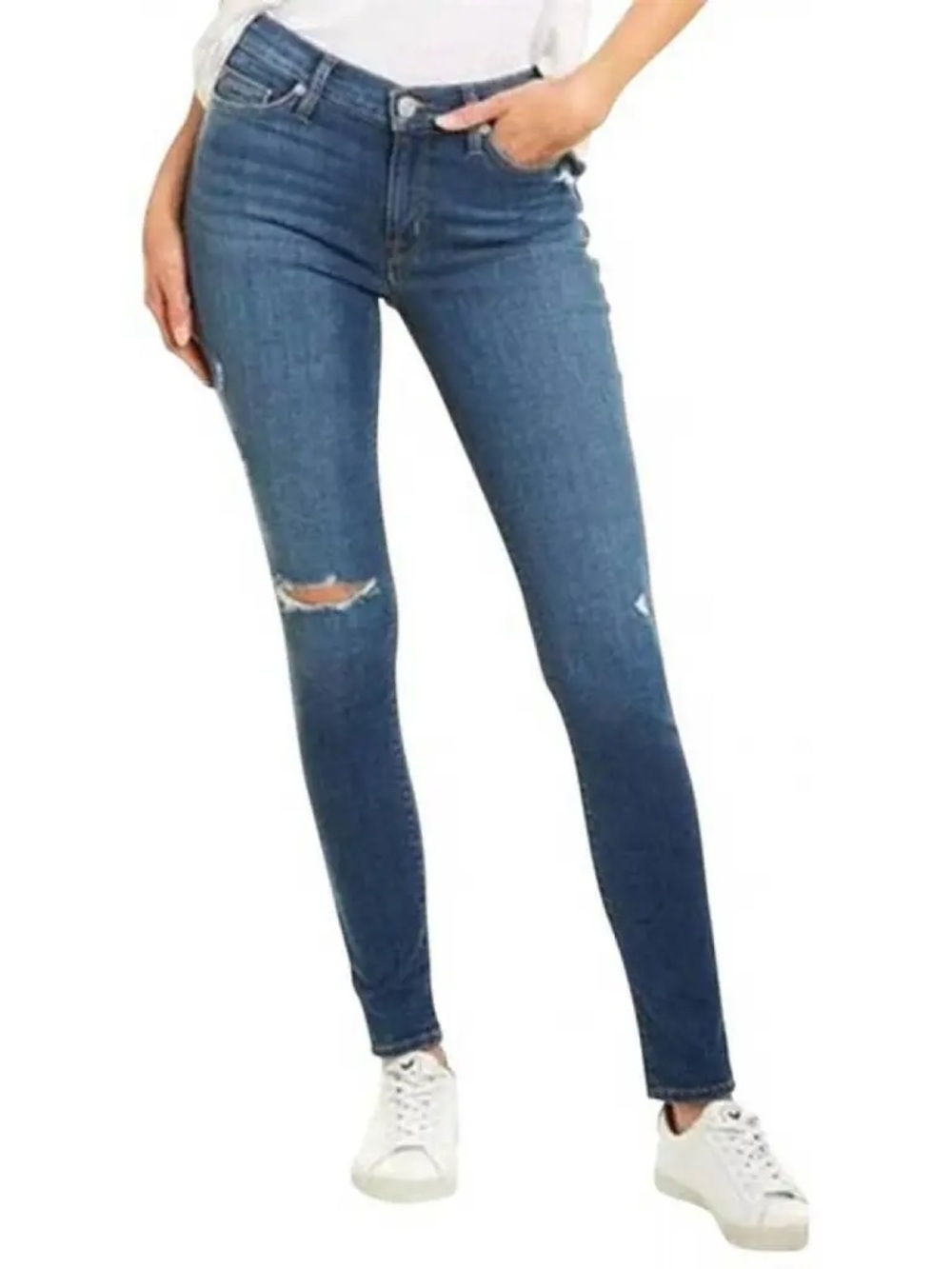 Hudson Jeans ‘Natalie Super Skinny’ Skinny Distressed Med Blue Jeans